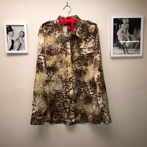 Silky Button Up Animal Print Top